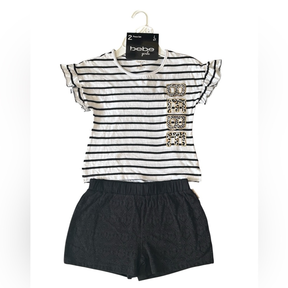 NWT Girls Bebe 2 piece Striped T-shirt & Short Set Size L 6X